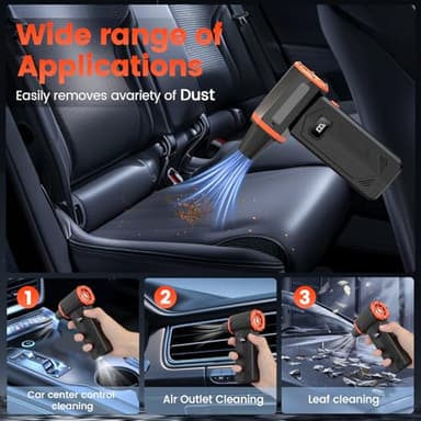 Compressed Air Duster,350,000RPM Turbo Jet Blower with LED Display and Light,4-Gear Adjustable Mini Air Broom,Electric Air Duster for Keyboard,PC,Car and Home,Replace Compressed Air Can (Orange) - Image 6