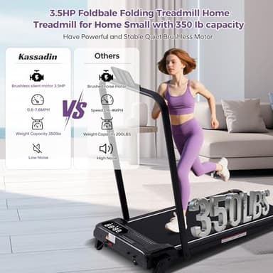 Portable Foldable Walking Pad with Handle Bar and Adjustable Incline, Under Desk Walking Pads Treadmill with Incline and Handles, 3.5HP Folding Electric Treadmills for Home Small, 0.6-7.6MPH, 350LBS - Image 6