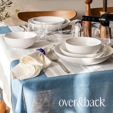 over&back 100%-Linen Woven Tablecloth - Colorful Dining Room Table Cover - Mitered Corner Hems - Machine Washable - Kitchen and Home Decor - Blue - 70x90 - Image 7