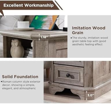 T4TREAM Farmhouse Nightstand with Charging Station, 18" End Table with 2 Drawers, Wood Side Table, Bedside Cabinet for Bedroom, Living Room (Light Rustic Oak - Image 6