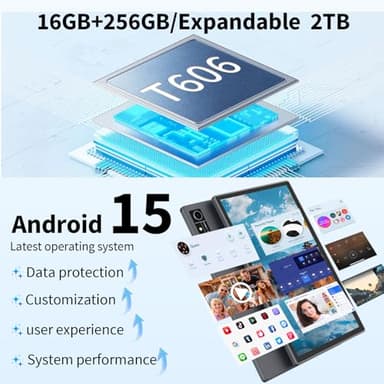 Android 15 Tablet with Keyboard, 16GB（8+8）RAM+256 Storage(Expand to 2TB), 8000mAh Battery, Widevine L1,10 Inch Tablets with 5G/2.4G WiFi, BT5.0, GMS Certified, with Mouse, Case, Stylus（Black Case） - Image 4