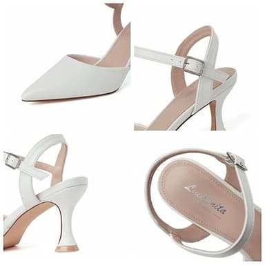 Lucibenita Wedding Shoes for Women White Low Heels Closed Toe Kitten Heel Pointed Toe Heels Sexy Classic Comfortable Heeled Pumps Dressy Adjustable Ankle Strap 9 - Image 9