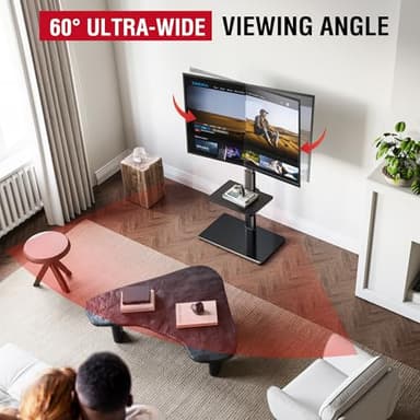 AOKCOS Floor TV Stand with 60-Degree Swivel, TV Floor Stand for 32-65 inch TVs up to 88lbs with Tilt, 8 Level Height Adjustable Tall TV Mount Stand with Shelf, Tempered Glass Base, MAX VESA 400x400mm - Image 3