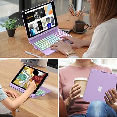 HOTLIFE Case with Keyboard for iPad 10.2,Touch Trackpad Keyboard Case for iPad 9th Generation/8th/7th Gen, 10 Corlor Backlit - 360° Rotatable Protective Cover with Pencil Holder - Image 7