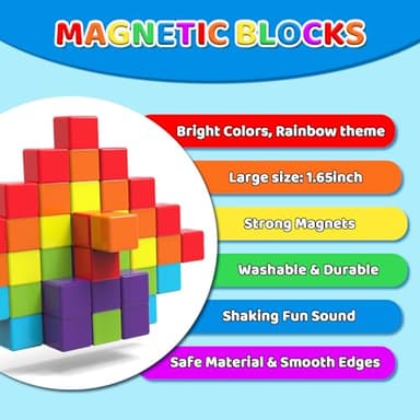 Magnetic Building Blocks, 1.65 inch Large Magnetic Stacking Cubes for Toddlers, Sensory & Montessori Toys for Boys & Girls 1 2 3 Years Old (24 PCS) - Image 5