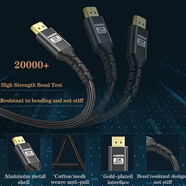Soonsoonic HDMI 2.1 Cable 10Ft 8K 48Gbps Ultra High Speed Cables & 8K@60Hz 4K@120Hz 144Hz eARC Dynamic HDR 3D HDCP2.2&2.3 Braided HDMI Cord | for HDTV Monitor RTX 3090 Xbox Series X PS5 ect (3M) - Image 6