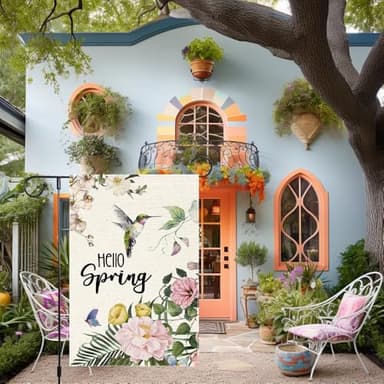 Wonderful spring Hummingbird Garden Flag 12x18 Inch Burlap Double Sided Seasonal Colorful Floral Outdoor Home Yard Lawn Rustic Farmhouse Flags Decorations - Image 2