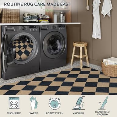 Lahome Checkered Easy Jute Area Rug 8x10, Large Living Room Patio Rug Checkerboard Indoor Outdoor Carpet, Farmhouse Geometric Non Slip Black Carpet for Backyard Dining Room - Image 5