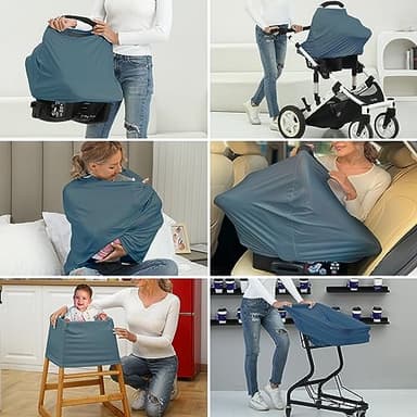 Breathable Car Seat Cover for Babies – Multi-Purpose Soft Rayon Nursing Cover for Breastfeeding, High Stretchy Infant Carseat Canopy, Stroller Cover (Smooth Rayon, Blue) - Image 7
