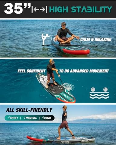 11'6x35'' Extra Wide Inflatable Paddle Board, 450lb Capacity Stand Up Paddle Board for Adults (x3), Stable Inflatable SUP, All Skill Levels, 3 Handles, 100L Backpack, 3PCS Paddle, 5L Dry Bag - Image 4