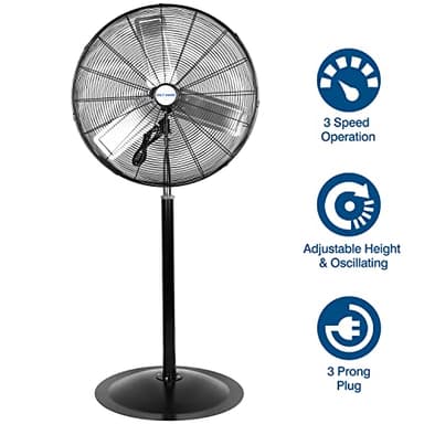 BILT HARD 6450 CFM 24" High Velocity Pedestal Oscillating Fan, 3-Speed Heavy Duty Industrial Standing Fan with Metal Aluminum Blades and Adjustable Height for Commercial, Shop, and Garage - Image 3