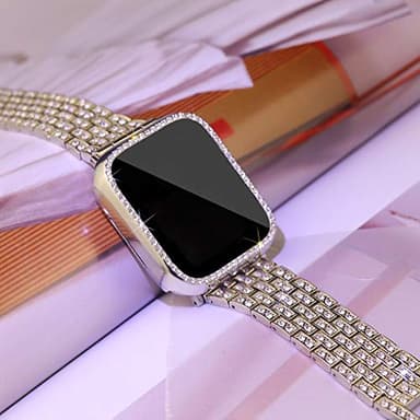 SUPOIX Compatible with Apple Watch Band 41mm + Case, Women Jewelry Bling Diamond Replacement Metal Strap & Soft TPU Bumper Protective Case for iWatch Series 7 8 9(Silver) - Image 5