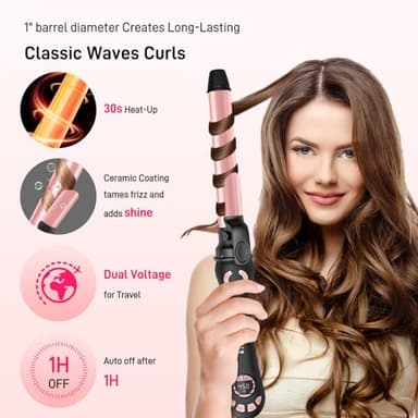 Rotating Curling Iron - 1 Inch Automatic Curling Iron for Long-Lasting Curls Waves, 2 Speed Rotating CurlingWand 20 Temperature 250°- 450°F, Self CurlingIrons Long Barrel Dual Voltage - Image 4