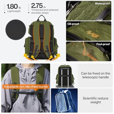 mixi Travel Backpack for Women Men, 18 Inch Carry On Laptop Backpack Flight Approved fits 16'' Laptop, Lightweight Waterproof Hiking Backpack Travel Outdoor Business Casual Daypack, Jungle Green - Image 4