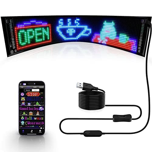 KJOY Programmable Huge Bright LED Signs, 27''x5'' USB 5V, Bluetooth App Control Custom Text Pattern Animation, Scrolling, Flexible LED Display for Car Store Party Bar Hotel - Image 1