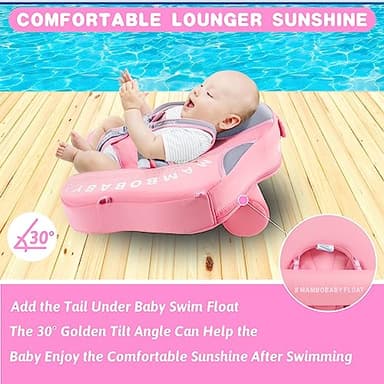 Mambobaby Baby Swim Float with Canopy & Tail Infant Pool Float Non-Inflatable Toddler Swim Float with Skin-Friendly Material for 3-24 Months Baby Boys Grils Elephant Pink - Image 6
