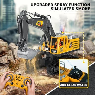 FUYLE Remote Control Excavator Construction Toy, 14 Channel 2.4Ghz RC Digger with Simulating Real Engine Spray, 680° Rotation, Metal Shovel, Lights and Sounds, Christmas Birthday Gift for Boys Kids - Image 6