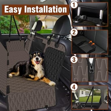 NECKORY Dog Seat Cover for Back Seat, Waterproof Non Slip Car Seat Cover, Scratchproof Dog Car Hammock with Convex Grid & Pocket for Cars SUVs and Trucks - L, Brown/Black - Image 5
