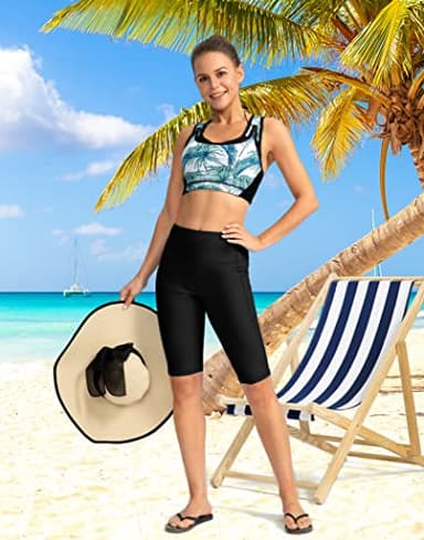 SANTINY Women's 8''/12'' High Waisted Swim Shorts with Pockets UPF50+ Long Board Swimming Shorts for Women with Liner (Black_XXL) - Image 2