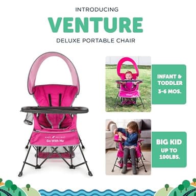 Baby Delight Go with Me Venture Portable Chair | Indoor and Outdoor | Sun Canopy | 3 Child Growth Stages | Pink - Image 5