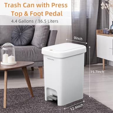 MOPALL Trash Can with Lid, Garbage Can with Press Top & Foot Pedal, Kitchen Step Trash Can, Slim Trash Bin Plastic Garbage Bin Waste Basket for Bathroom|Kitchen|Bedroom|Living Room|Office, 4.4 Gallon - Image 7