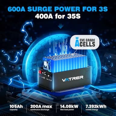 VATRER POWER 72V (70.4V) 105Ah Lithium Golf Cart Battery, Built-in 200A BMS, with Touch Monitor & Mobile APP, 4000+ Cycles LiFePO4 Battery, Max 14.08kW Power Output, Perfect for Golf Carts - Image 3
