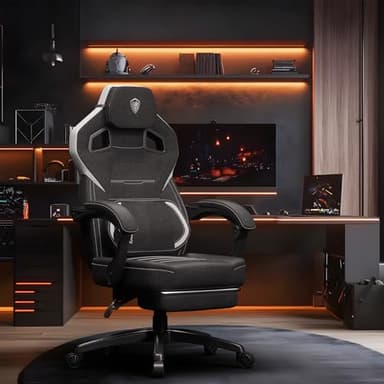 Dowinx Fabric Gaming Chair with Footrest, Big and Tall Ergonomic Gamer Chair with Lumbar Support, Wide Back Computer Chair for Heavy People, Black - Image 2