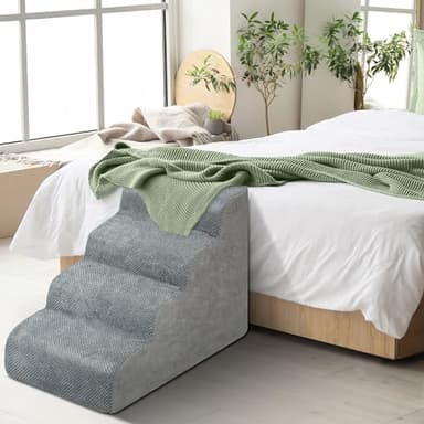 Dog Stairs for Small Dogs - High Density Foam Dog Ramp, Extra Wide Pet Steps with Non-Slip Bottom for High Beds, Couche and Sofa, Best for Pet Injured, Older Dogs Cats (Grey, 4 Steps) - Image 8