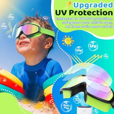 Vvinca Kids Goggles with Comfort Fabric Strap, Kids Swim Goggles Wide View Anti-Fog/UV No Leaking Swimming Goggles for 3-14 - Image 7