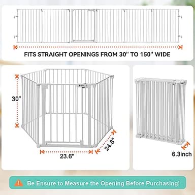 COMOMY 150" Extra Wide Baby Gate With Door - Auto Close Fence Play Area for House Doorways, Fireplace - Walk Through Pet Gate, Hardware Mounted, 6-Panels (30" Tall, White) - Image 5