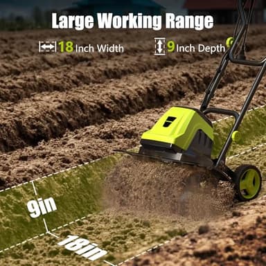 Electric Tiller, YERYORK 15-Amp 18-Inch Width 9-Inch Depth Corded Tiller Cultivator 24 Durable Steel Tines Gardening Tiller with Adjustable Wheels Foldable Handle for Easy Soil Cultivation - Image 3