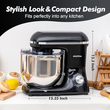 Aucma Stand Mixer, 900W 8QT Large Kitchen Mixer, Kitchen Electric Mixers with Dough Hook, Wire Whip & Beater (Black, 8QT) - Image 5