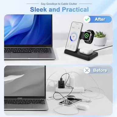 Wireless Charging Station for Apple Devices: 3 in 1 Foldable Qi Compact Case-Friendly Charger Stand for iPhone 17-12 & Apple Watch & AirPods Charging Dock for Travel Home Office Desk Nightstand(Black) - Image 7