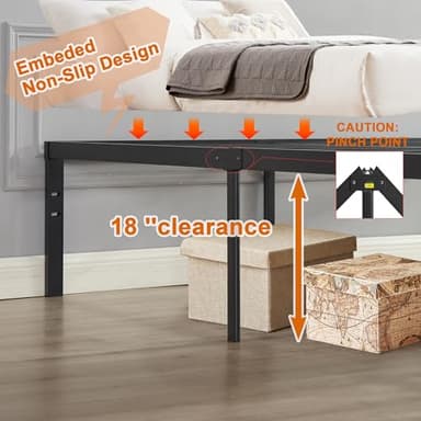 VECELO 18" Full Size Metal Platform Tall Bed Frame,Heavy Duty Steel Slat/Easy Assembly Mattress Foundation/No Box Spring Needed - Image 5