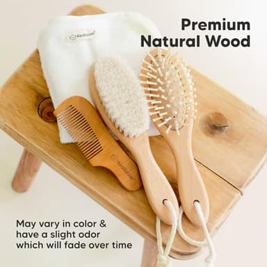 Wooden Baby Hair Brush - Cradle Cap Baby Brush with Soft Goat Bristles, Perfect Gentle Scalp Newborn Comb for Infant, Girls, Boys, Bath Essentials (Walnut, Oval) - Image 7