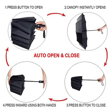 NPCQUN Travel Essentials Umbrella Windproof Compact Collapsible Light, Automatic, Strong and Portable, Wind Resistant, Folding Small Umbrella for Rain Black - Image 5