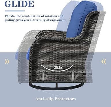 Belord Outdoor Sectional Furniture Sofa Set with Propane Fire Pit Table, Wicker Patio Conversation Set with 2 Swivel Rocker Glider Chairs Blue Cushion Perfect for Backyard Casual Gathering - Image 7