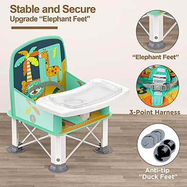 Baby Travel Booster Seat with Double Tray, BabyBond Upgraded Toddler Portable Baby Chair, Booster Seat for Dining Table, Stable and Foldable Booster Baby Chair for Indoor/Outdoor use (Cyan) - Image 6