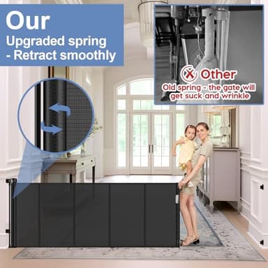 Reinforced 90 Inch Retractable Baby Gates Extra Wide Baby Gate with Reinforced Strips, 7.5ft Long Retractable Dog Gate for The House 33 Inch Tall Extra Long Pet Gates for Wide Openings, Black - Image 5