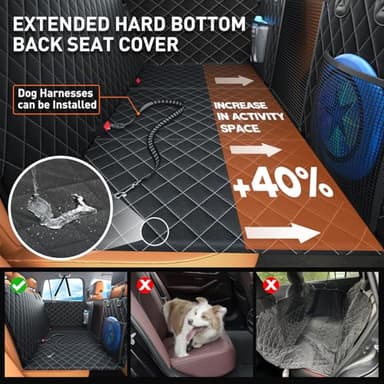 YLKU Dog car seat Cover for Back seat 2025 Upgraded 100% Waterproof and Scratch Resistant Rear Seat Hard Bottom Extension - Dog Car Seat Holds Up to 400 lb Pet for Cars, Trucks and SUVs (Black) - Image 2