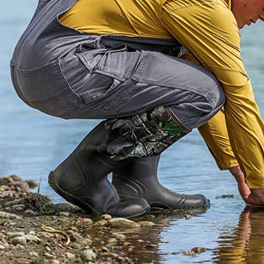 HISEA Men's Rain Boots, Waterproof Durable Insulated Rubber Boots for Men, 5 mm Neoprene Outdoor Mud Fishing Hunting Boots for Multi-Season (Black, Camo & Brown) - Image 5