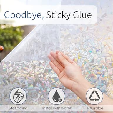 rabbitgoo Window Privacy Film Rainbow Film Decorative Window Sticker, 3D Static Stained Glass Cling Tint for Home Heat Control Non-Adhesive, 11.8 x 78.7 inches - Image 5