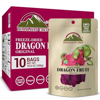 Himalayan Chef Freeze-Dried Dragon Fruit 15g/Each (Pack of 10) | Organic Dried Fruit Snacks, Healthy Snack for Kids & Adults, Freeze-Dried Fruit - Image 1