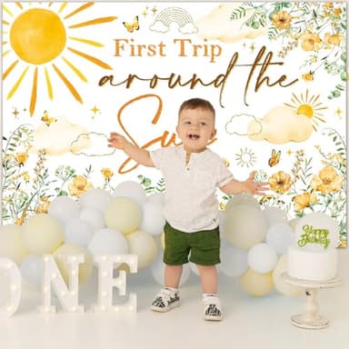 Mocsicka First Trip Around The Sun Backdrop Wildflower First Birthday Backdrop Boys Girls Sun Theme 1st Birthday Party Decoration Photo Booth Props (7x5ft) - Image 6