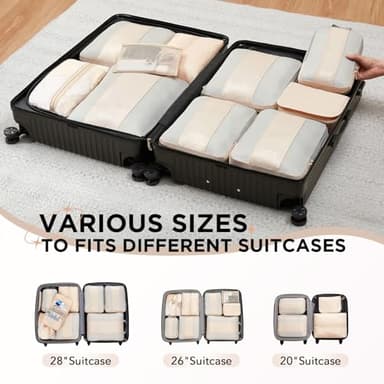 10 Set Compression Packing Cubes for Travel Women Mom,OlarHike Luggage Clothes Storage Gifts for Travelers,Airplane/Cruise/Car/Train Travel Essentials,Compressible Expandable Saver Space Bags(Beige) - Image 8