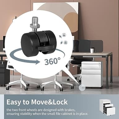 Approgreent Mobile File Cabinet for Home Office, Lockable 3 Drawer Filing Cabinet with Wheels for A4-Size/Letter-Size/Legal-Size, Fully Assembled Except Casters, White - Image 7