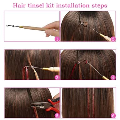 Fairy Hair Tinsel Kit with Tools 48 Inch Heat Resistant Safe 12 Colors Glitter Tinsel Hair Extensions 3200 strands (12 Colors, 3200 Strands) - Image 6