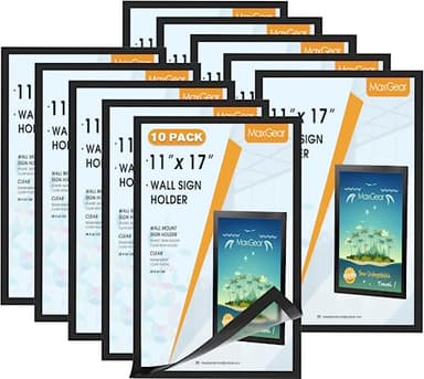 MaxGear 10 Pack Magnetic Sign Holder 11 x 17 with Magnetic Border，Self Adhesive Wall Mount Sign Holder Display Picture Frames Window Document Poster Paper Flyer Holder for Home Office Store - Image 1