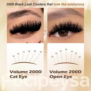 Focipeysa Lash Extension Kit Thick Eyelash Extension Kit 10-18mm Fluffy Lash Clusters 200D Individual Eyelashes Kit with Lash Bond, Lash Remover, Lash Applicator, DIY Lashes Extension - Image 5
