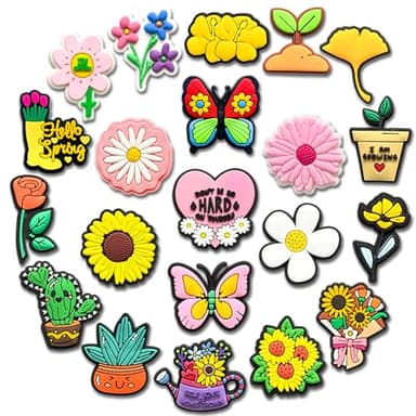 21Pcs Spring Charms for Croc Clog Shoes Decoration, Flowers Butterfly Bee Garden Charms Accessories for Shoe - Image 1